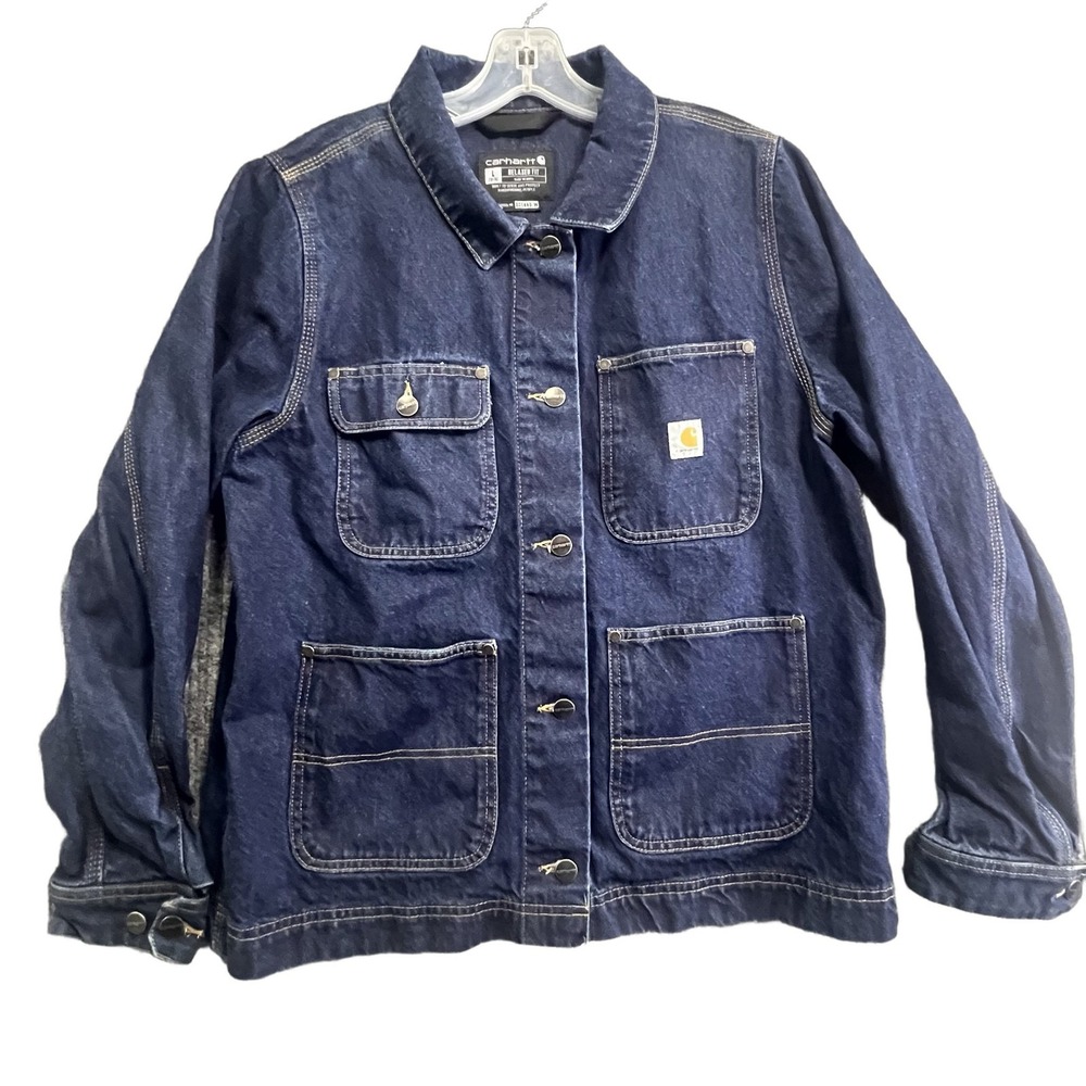 Carhartt OC5449-W Women's Denim Jacket Blue Cotton Button Up Size Large